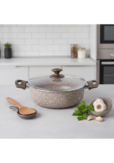 Magma Derin Tencere - 22cm-24cm Seçenekli - İç Dış Beyaz Ve Bronz Detaylı Yanmaz Yapışmaz Cam K