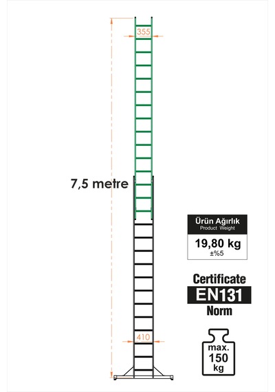 En Uzun Büyük 4x2m. Açılıp Kapanan A Tipi Sürgülü Kullanılabilen Ev Ofis İnşaat Yangın Merdiveni 2x15 Basamak 7,5 Metre