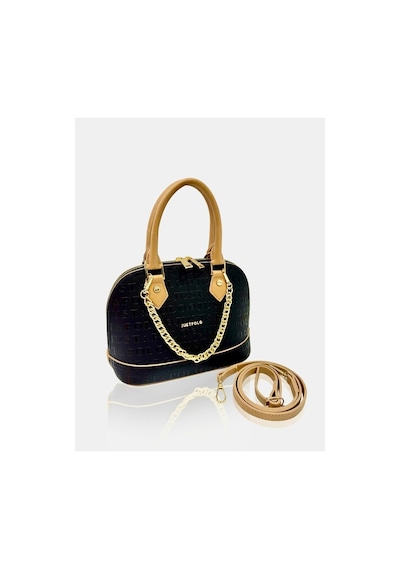 Just Polo Kadın Zincir Detaylı Lüks El Ve Omuz Çantası Shopper Ebat : 25x22 Cm Siyah - Camel