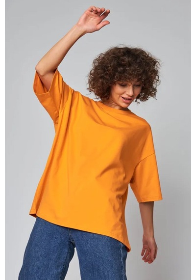 Uyguntarz Unisex Pamuklu Oversize Basic Tshirt Turuncu