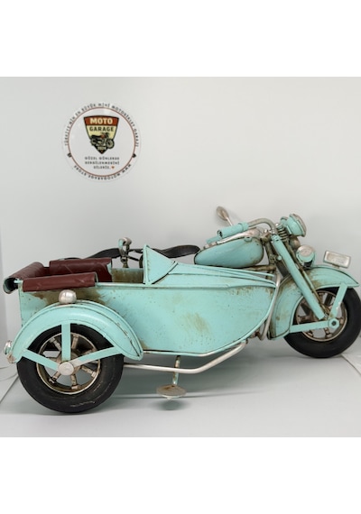 Nostaljik Sepetli Buz Mavisi Klasik Motosiklet - 1:18 Ölçek 12cm Dekoratif Model