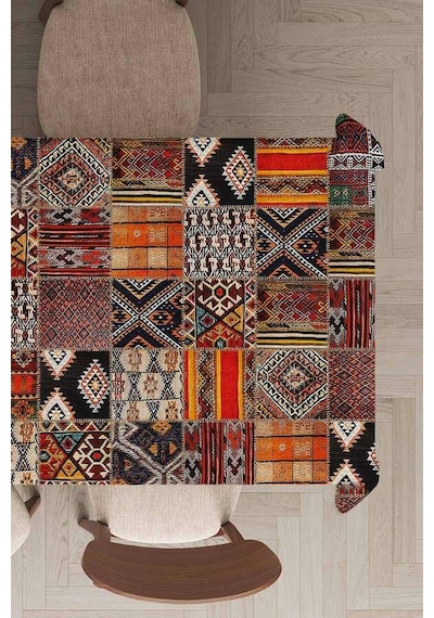 Turuncu Patchwork Dokuma Leke Tutmaz Masa Örtüsü Mso168n11
