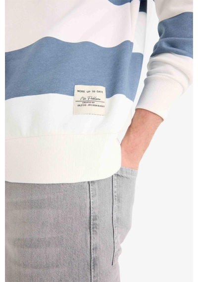 Defacto Boxy Fit Bisiklet Yaka Çizgili Sweatshirt A9066ax25augr171 Gri