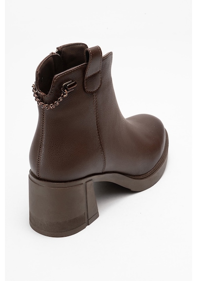 Luvishoes Luvi Shoes Mier Kahverengi Cilt Zincir Detaylı Kadın Kalın Topuklu Bot Kahverengi Deri
