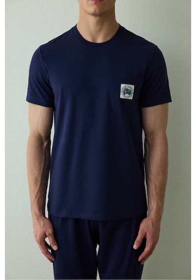 Penti Lacivert Never Erkek Slogan Baskılı Kısa Kollu Pamuklu Pijama Takımı Lacıvert