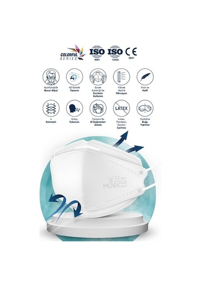 Musk Kf94 Kore Tipi Ffp2 Maske Beyaz Renk 10 Adet