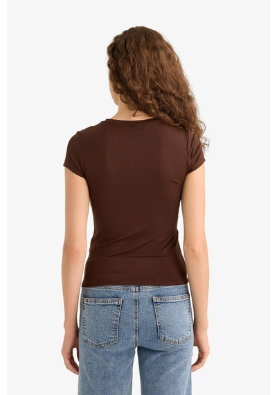 Defacto Slim Fit Dar Kesim Bisiklet Yaka Basic Düz Siyah Kısa Kollu Tişört F7768ax25aubn341 Kahve