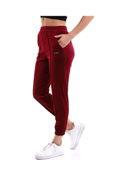 Winmoda34 Kadın Yumoş Kadife Eşofman Paçası Lastikli Çift Cepli Bordo1