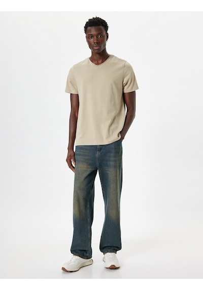 Koton Pamuklu Kısa Kollu Regular Fit Bisiklet Yaka Basic Tişört Bej 5wam10188hk Ekru