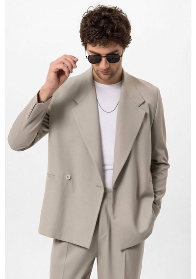Antioch Kruvaze Kapama Fleto Cepli Erkek Blazer Ceket Bej