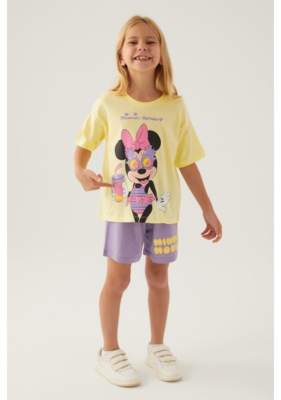 Minnie Mouse Glasses Açık Sarı Kız Çocuk Şort Takım 5274-42790 Sarı