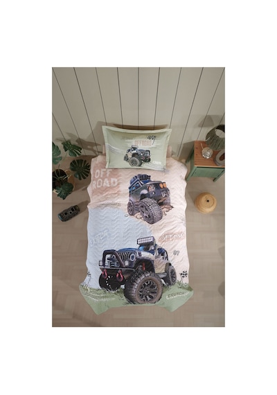 Clasy Ranforce %100 Pamuk Tek Kişilik Dört Mevsim Set Off Road V1 Bej Çok Renkli