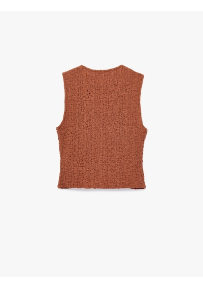 Koton Bürümcük Kumaş Slim Fit V Yaka Düğmeli Yelek Kahverengi 6wak30057ek Kahve