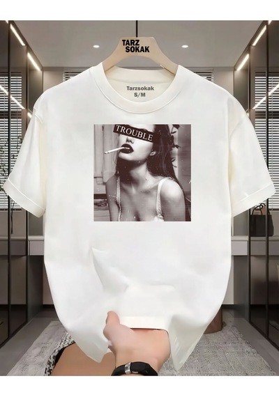 Flood Of Style Unisex Trouble T-shirt Beyaz