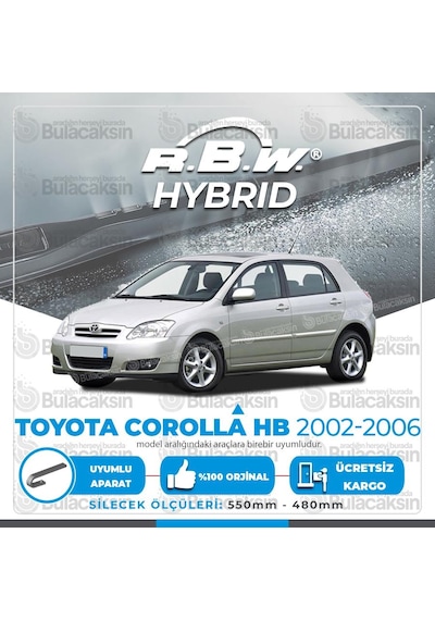 Toyota Corolla Uyumlu Hb Ön Silecek Takımı (2002-2006) RBW Hibrit