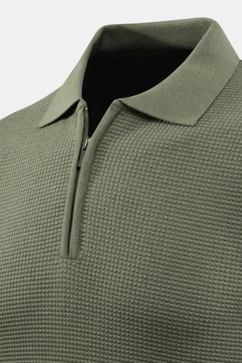 Çizgi Erkek Fermuarlı Polo Yaka Triko Kazak 5240f Bgl-st04852 Yeşil
