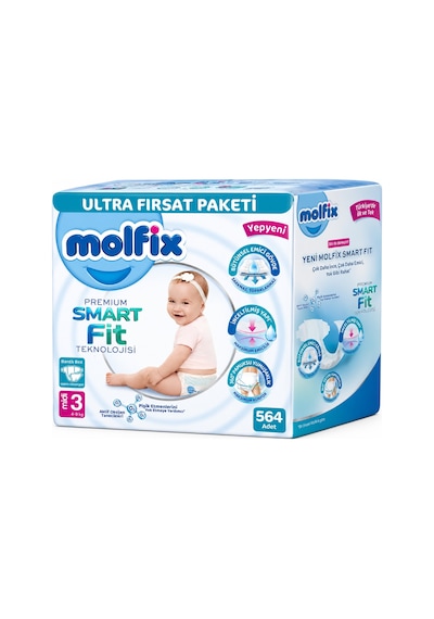 Molfix Premium Smart Fit Bebek Bezi 3 Beden 4-9 Kg Midi 564 Adet 3 Numara