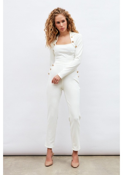Sateen Düğme Detaylı Pantolon - Ekru