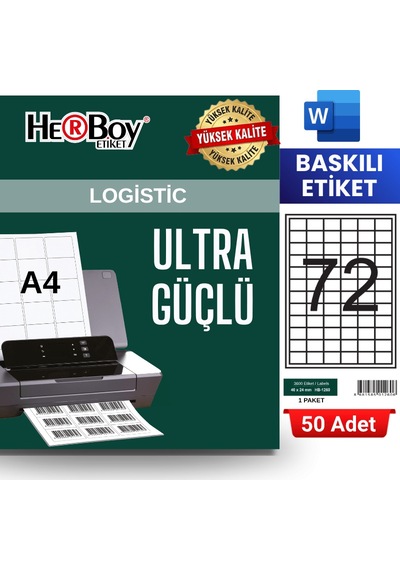 Herboy Hb-1260 40 X 24 Mm A4 Baskılı Laser Etiket 50 Adet
