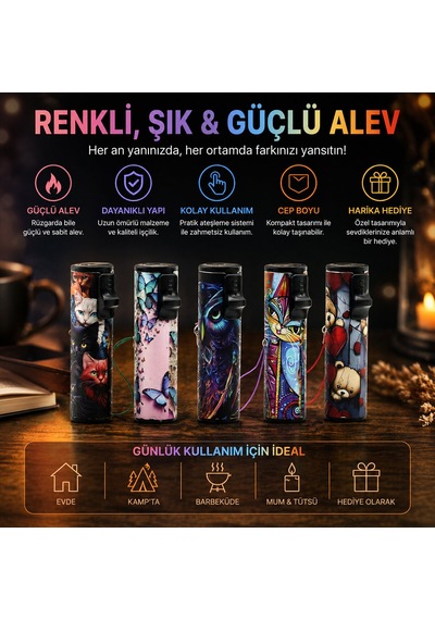 Led Işıklı Rüzgar Çakmağı - Karışık Desenli - İpli