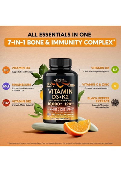 D3 10,000 Iu & K2 120 Mcg With Magnesium, Zinc & Vitamins 120 Capsules