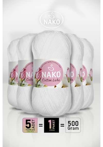 Cotton Lüks - 97569 Beyaz - 5'li Paket - 100gr/330m - Pamuklu Hırka Yelek Amigurumi İpi