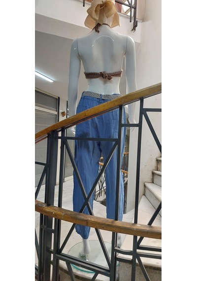 Eren Style İtalyan Kemerli Keten Pantolon-9260 İndigo Mavi İndigo