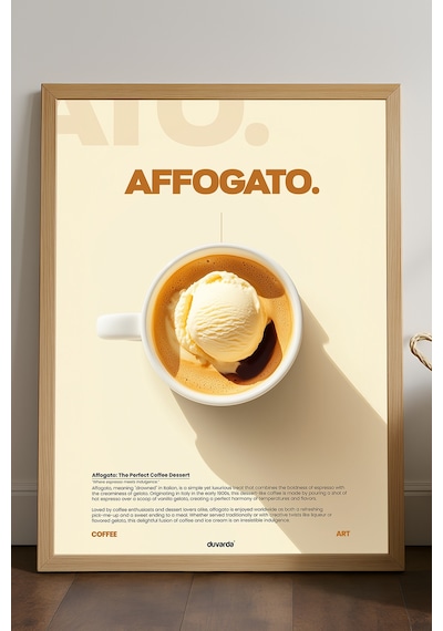 Affogato Kahve Doğal Ahşap Çerçeveli Poster, Dekoratif Duvar Tablosu