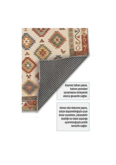 Dekoratif Halı Kaymaz Taban Leke Tutmaz Yıkanabilir Kilim Özel Ölçü Salon Halısı 3053 Çok Renkli