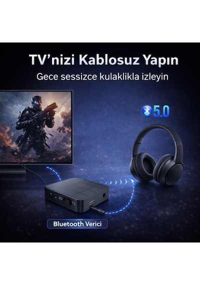 Polham Bluetooth 5.0 Ses Alıcı Ve Verici Rx/tx Tv İçin Kablosuz Kulaklık Adaptörü 3.5mm & Rca Destekli