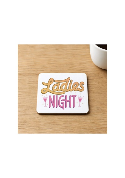 Ladies Night Yazı Baskılı 9x9 Cm Kare Mdf Bardak Altlığı Ahşap Çok Renkli