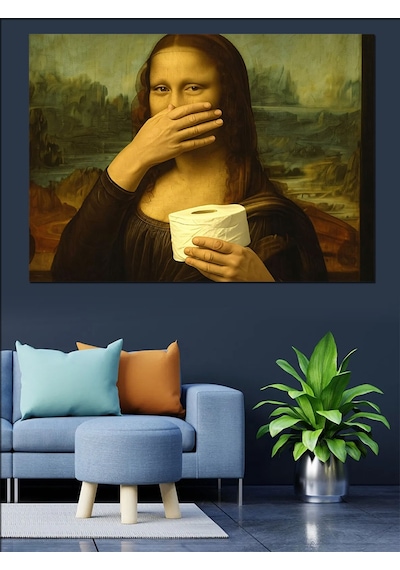 Tuvalet Kağıdı Ve Mona Lisa Dekoratif Kanvas - Mdf Ahşap Tablo