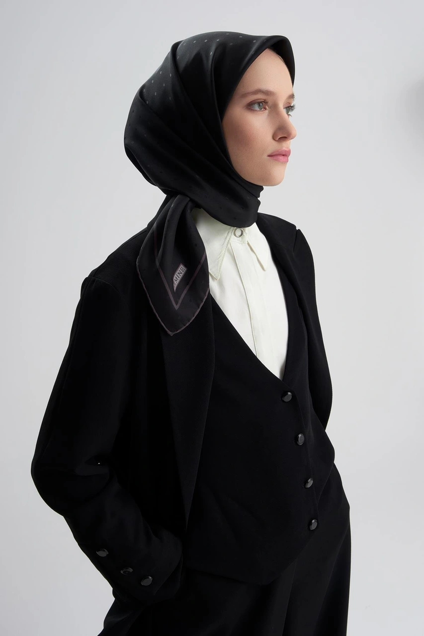 Armine Jakarlı İpek Eşarp Puantiyeli 21ka8668 2 20 Siyah