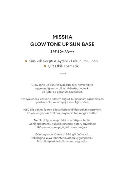 Missha Glow Sun Base Aydınlık ve Işıltılı Görünüm Sunan Nemlendirici Baz SPF50+ 50 ML