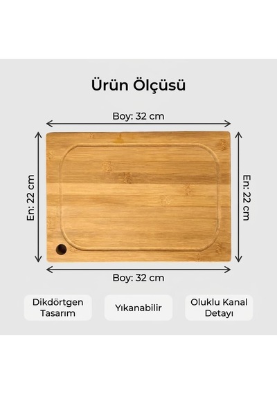 Tr Bambu Kesme Tahtası Antibakteriel Yıkanabilir Doğrama Tahtası Dikdörtgen 32x22 Cm Orta Boy Diğer