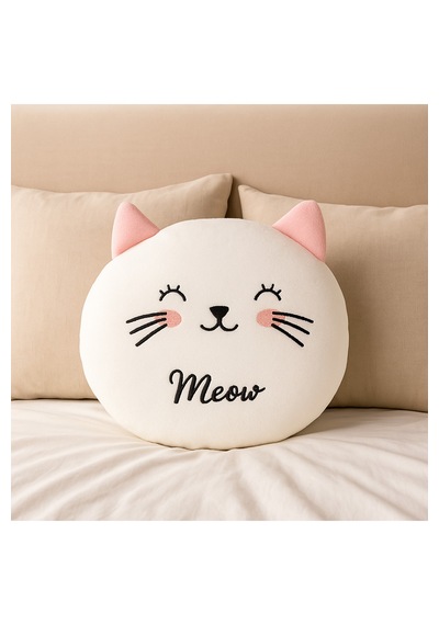 Sevimli Peluş Kedi Yastık 30 Cm Yumuşak Dekoratif Meow Tasarım Yastık Beyaz