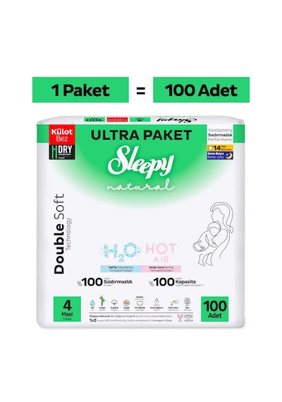 Sleepy Natural Double Soft Ultra Paket Külot Bez 4 Numara Maxi 100 Adet