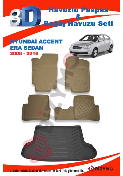 Hyundai Accent Era Sedan 2006-2016 Bej Paspas ve Bagaj Havuzu Set Bej