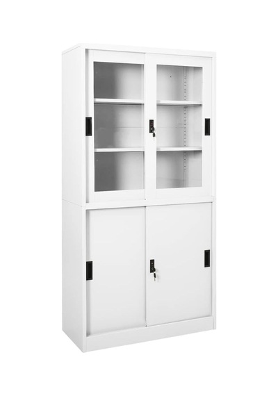 Tr Beyaz Çelik Ofis Dolabı, Sürgülü Kapılı 90 X 40 X 180 Cm, Kilitli Dosya Dolabı, 3 Ayarlanabilir Raf, Belgeler Genel