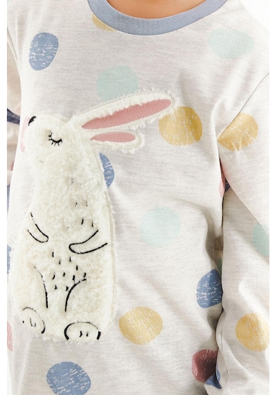 Kız Çocuk Pamuklu Uzun Kollu Tavşanlı Pijama Takımı-11393 Bej