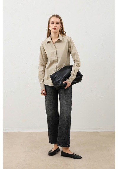 Antioch Basic Slim Fit Kadın Gömlek Bej