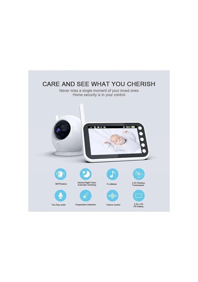 Bebek Kamerası 4.3 Lcd Iki Yönlü Ses Oda Sıcaklık Takibi Hd Gece Görüşü Alarm & Hatırlatma Genel