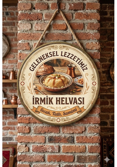 İrmik Helvası Temalı Tatlıcılar Pastaneler Restoranlar İçin Ahşap Duvar Kapı Dekoratif Süs Tablo