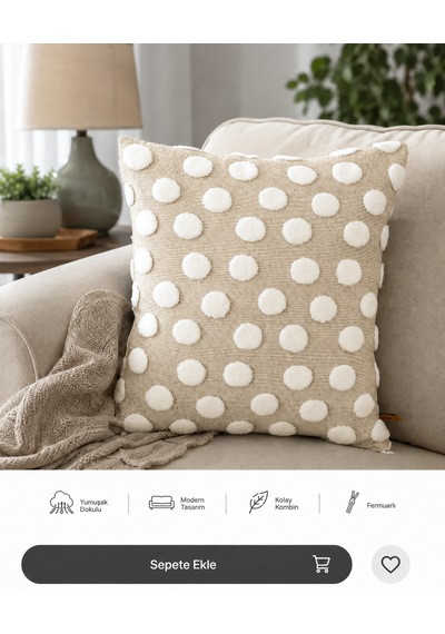 Bubble Punch Dekoratif Kırlent Kılıfı 43x43 Cm Dokulu Ponponlu Bohem Modern Koltuk Yastık Kılıfı Salon Oturma Odası Dekoru Bej