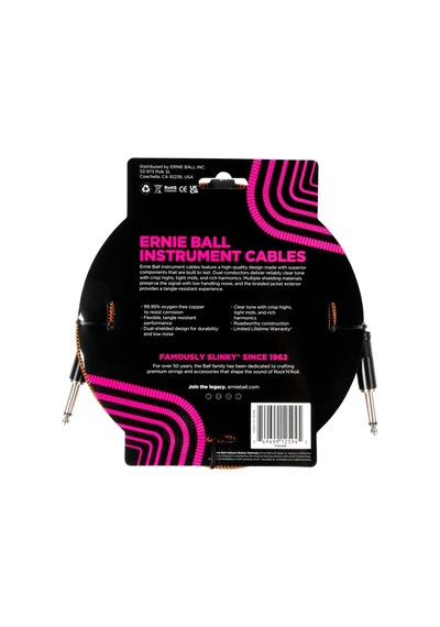 Ernie Ball Enstrüman Kablosu Esnek Düz Açılı 10ft - Turuncu