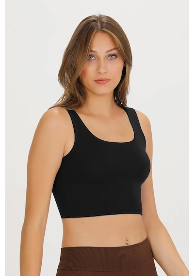Sensu Kadın Kalın Askılı Crop Büstiyer - Crop130 Siyah Siyah