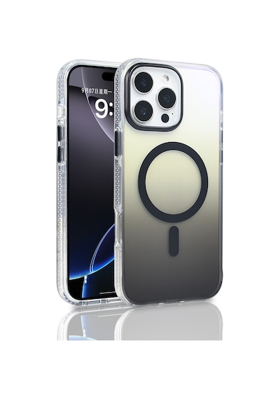 Zore İphone 16 Pro Max Kılıf M-safe Şarj Özellikli Transparan Renk Geçişli Nvth Toros Kapak - Siyah