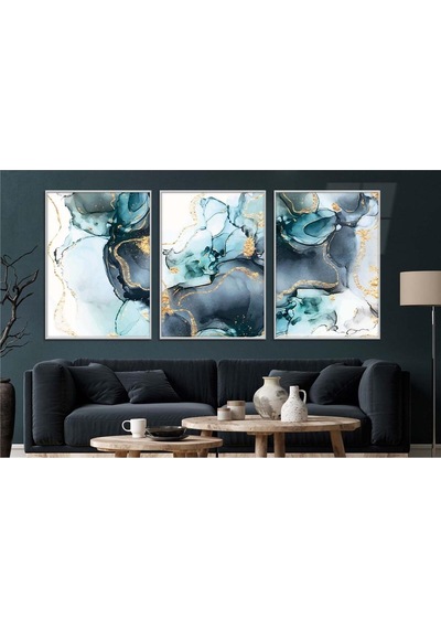 Alüminyum Çerçeveli Gerçek Cama Baskı Sanat Temalı 3'lü Set Cam Tablo 0016