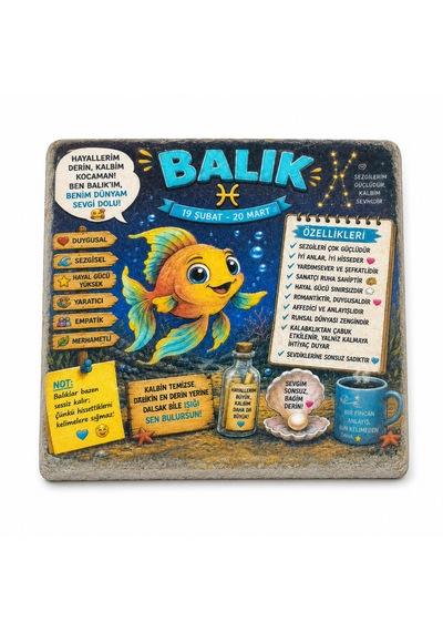 Atölye Sezer Balık Burç Traverten Bardak Altlıkları Desenli