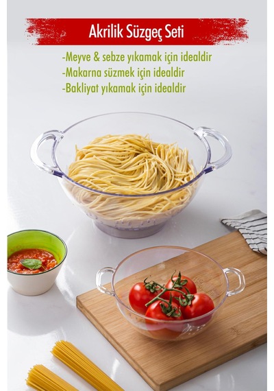 Akrilik Şeffaf 2 Li Süzgeç Seti Makarna & Pirinç Süzgeci Diğer